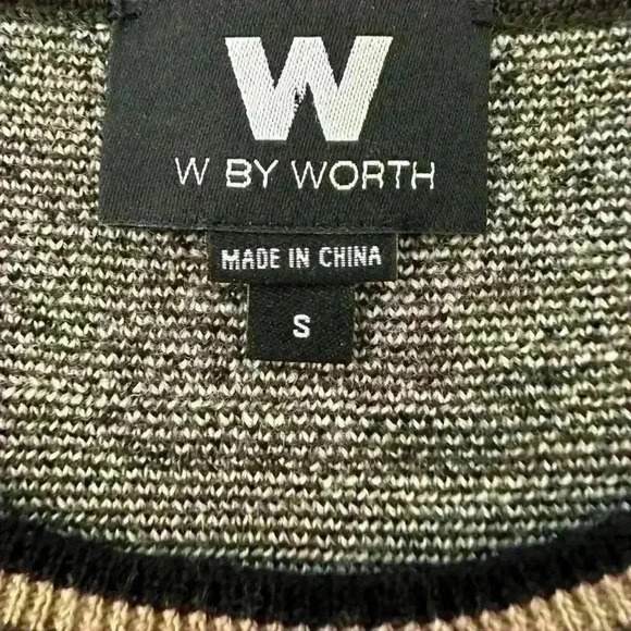 W By Worth 100% Wool Geometric Print Sweater Dress Camel Ivory Black Brown Sz S - Picture 6 of 12